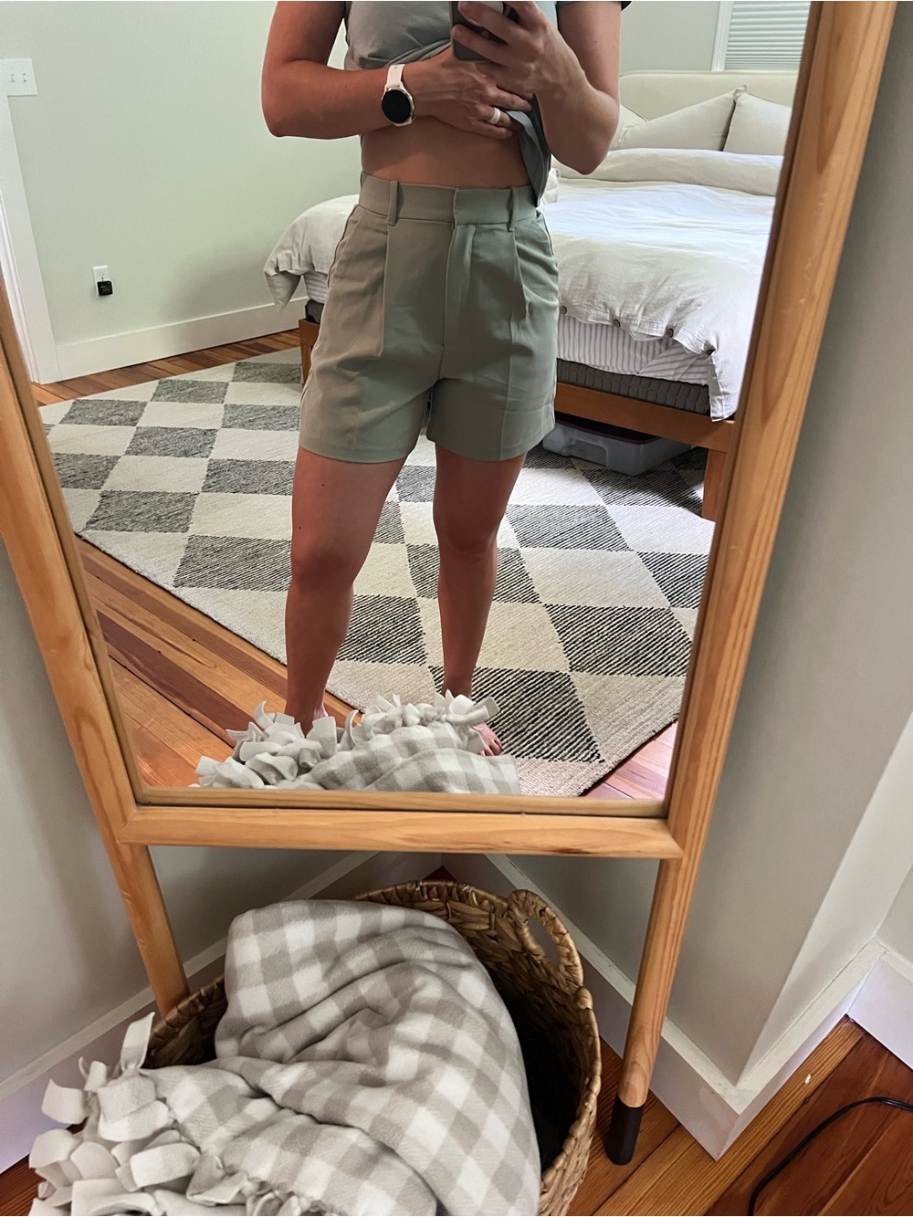 Abercrombie & Fitch High-Waist Trouser Shorts in Sage Green